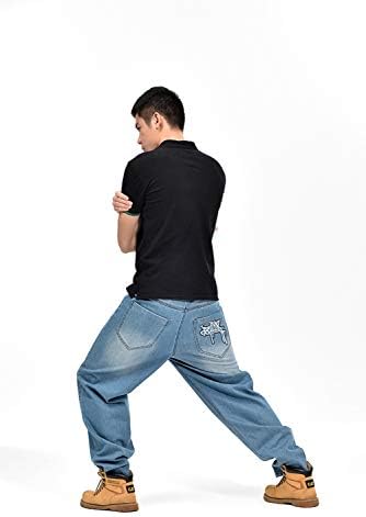 Luobaniu Men's Vintage Hip Hop Style Jeans Denim solto Fit dance Skateboard calças