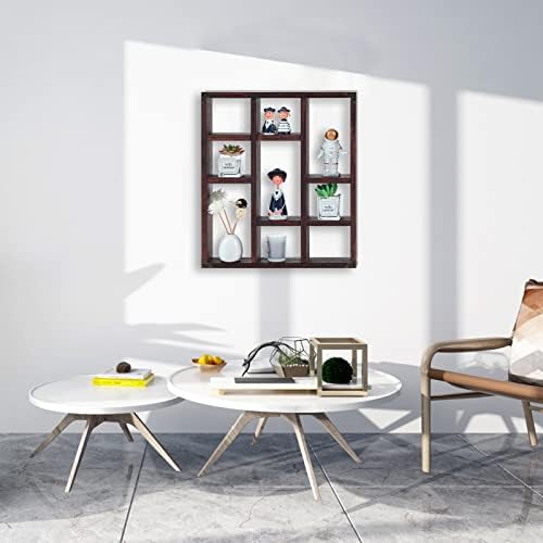 Caixa de sombra rústica Firminana, 17,7x15,7 polegadas montadas nas paredes e 9 prateleiras flutuantes de madeira rústica, prateleira