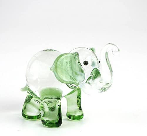 Zoocraft Lucky Elephant Figuras Green Mandcela soprada Vidro de vidro colecionável Ornamento de presente Decoração de presente,