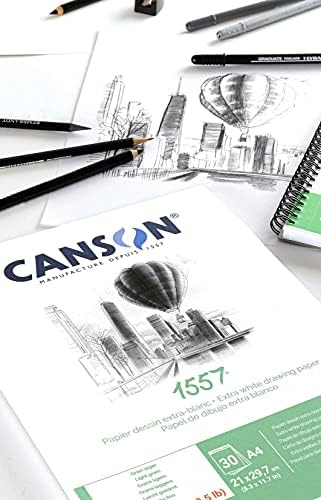 CANSON 1557 - A2 PAD, incluindo 30 folhas de papel de desenho de cartucho branco 180gsm