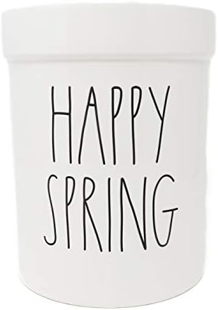 Happy Spring Ceramic LL Titular de utensílios Crock com interior rosa