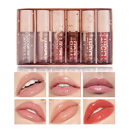 AWCCXMYM 6PCS Conjunto de gloss lips nude brilho brilho gloss gloss cush gloss brilho claro brilho lábio brilho líquido