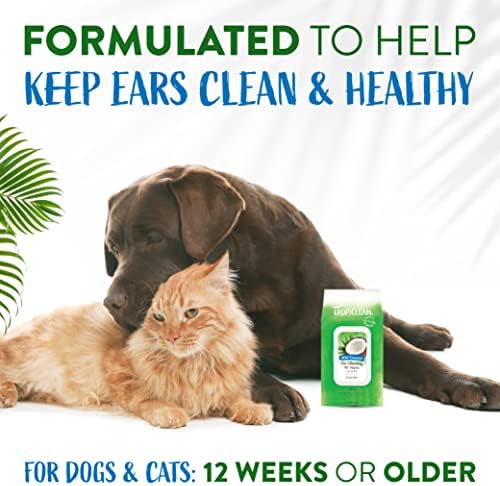 Tropiclean Limpos de limpeza de orelhas de cão de coco de coco | Limpos de orelha para cães e gatos | Desodorizando lenços