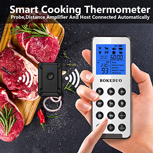 Termômetro de carne sem fio, Bokeduo Digital Food Carne Termômetro para cozinhar, forno, churrasqueira - 300 pés sem