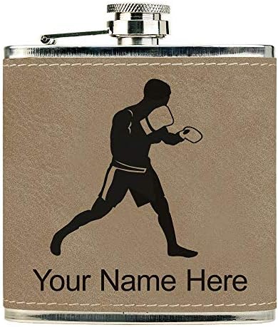 Flask de couro falso, homem de boxeador, gravura personalizada incluída