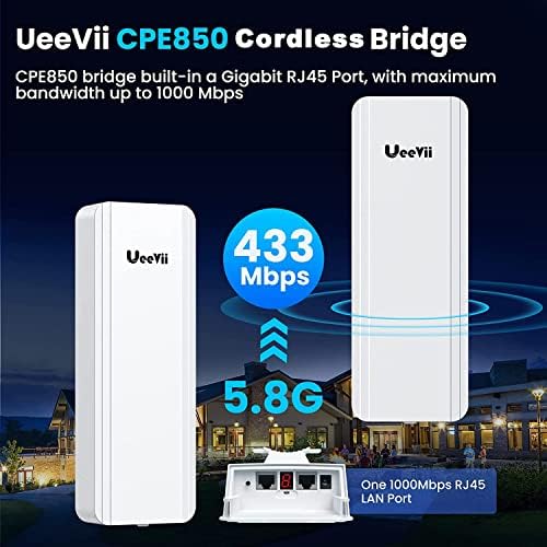 UEEVII 30W30AH 12V Painel solar e CPE850 Gigabit Outdoor Wireless Bridge