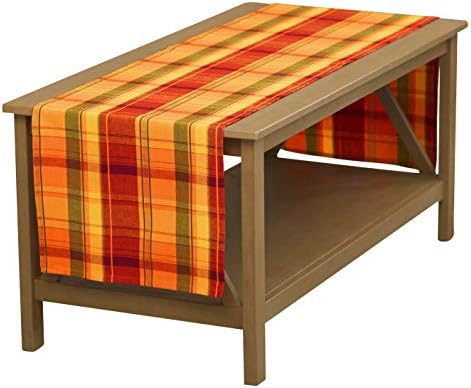 Fenco Styles Harvest Plaid Design Cotton Terracotta Table Runner 16 W x 108 L para casa, decoração de mesa de jantar, banquetes,