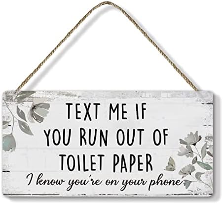 Ywkuiev Funny Farmhouse Wooden Solfing Sign com corda - Me mande uma mensagem se você ficar sem papel higiênico, estilo de parede