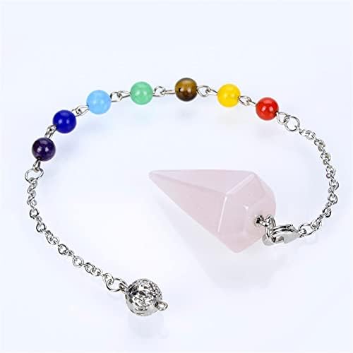 Kyisoy rosa rosa rosa rosa Cristal Stone Héxágono Pirâmide Reiki Pendulum Pingente Charms Healing Chakra Amulet Jóias