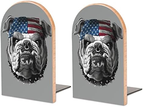American Flag Bulldog Wood Decorativo Livros Livros Não Esquagais End para Prateleiras 1 par 7 x 5 polegadas