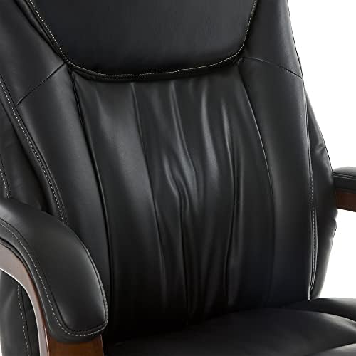 La-Z-Boy Edmonton Grande e alta cadeira de escritório executivo com almofadas de núcleo de conforto, braços de madeira