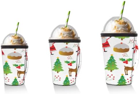 Christmas fofo Santa Elk 10 reutilizável cafeteira gelada com manga de neoprene para refrigerante, café com leite, chá, bebidas, cerveja
