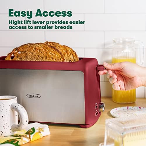Bella 2 Slice Toaster, slot longo e bandeja de migalhas removíveis - 7 opções de sombreamento com desligamento automático, cancelamento