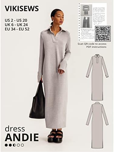 Padrões de costura de Vikisews para mulheres - Andie Dress Sewing Pattern for Women, tamanho US2 - US20 PLUS TAMANHO - Apropriado