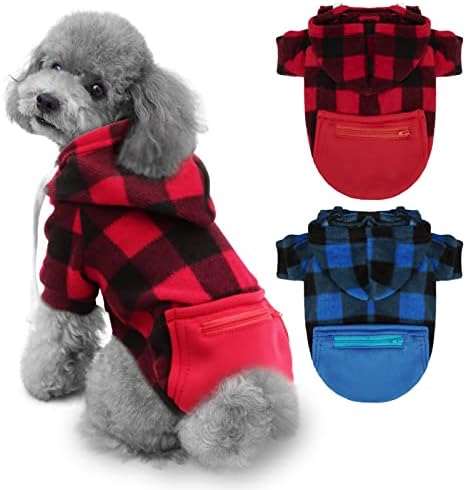 Rypet 2 Packs Plaid Dog Hoodie Sweater Sweater para cães roupas de estimação com chapéu e suéter de cachorro quente para cachorros para cães pequenos menina e menino l