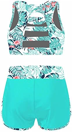 Tiaobug Kids Girls Impresso tiras de ombro Athletic Crop Top com fundo rave para Yoga Tracksuit Sportswear