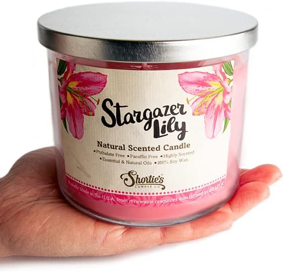 Stargazer Lily Altamente perfumada vela natural de 3 pavios, óleos de fragrâncias essenciais, de soja, ftalato e parabenos, queimação