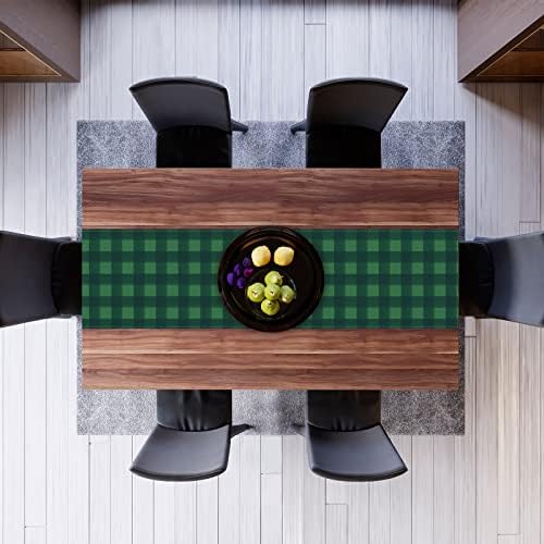 RVsticty linho aquarela verde búfalo preto búfalo tabela xadrez de mesa de xadrez gingham tloth tableth house ou outono st patricks dia em casa decorações de mesa de cozinha-13 × 72 ''