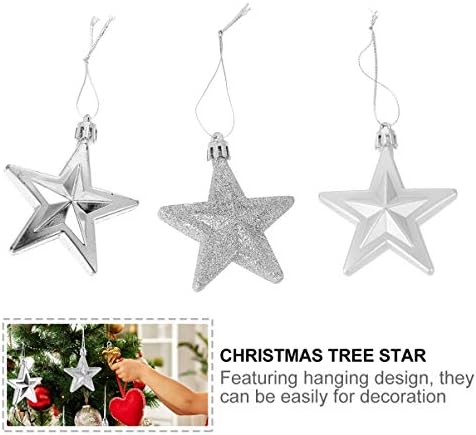 Ornamentos de árvore de Natal da estrela de Besportble, 18pcs prateado ornamentos pendurados- estrelas brilhantes de ornamentos pendurados