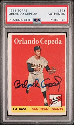 Orlando Cepeda Autograph assinado 1958 Topps SF Giants Rookie RC Cartão - PSA/DNA - Baseball Slabbed Carts Autografed Cards