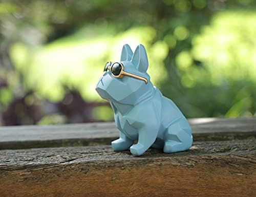 Rmdusk exclusivo mini cachorro geométrico cachorro com óculos de sol, azul profundo, estátuas de animais, decoração de barra de jardim