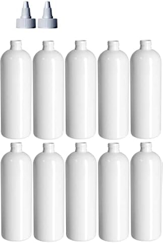Garrafas redondas de 16 onças de Cosmo, Pet Plástico de Pet Plástico, sem BPA, com tampas de topo de torção brancas