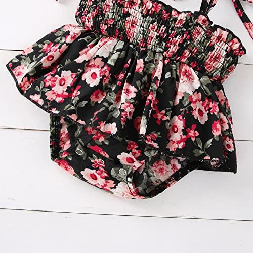 Recém -nascido bebê macacão vestido floral mangas spaghetti bodysutuit tutu saia para a cabeça das roupas de verão