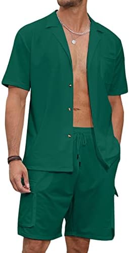 Aulemen masculino de camisa de 2 peças masculina e conjuntos curtos Button Casual Down Down Ruacho Sorteio de suor de Summer Moda