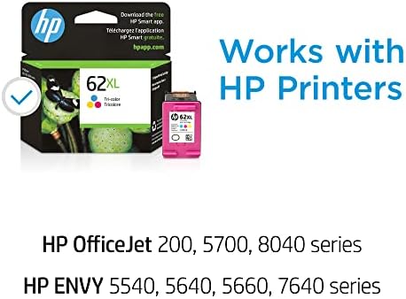 HP 62XL Tri-Color Alto rendimento | Trabalha com a HP Envy 5540, 5640, 5660, 7640 Series, HP OfficeJet 5740, 8040 Series,