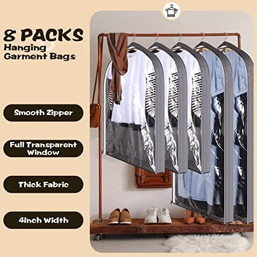 8 PCs 40 '' '50' 'Longa sacos de vestuário transparente para pendurar roupas com sacos de terno com zíper para armazenamento