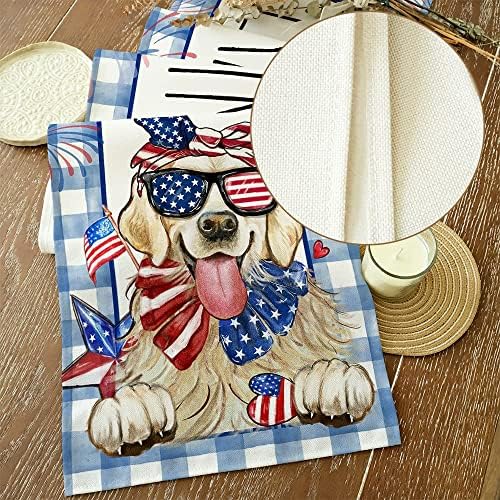 Arkeny 4 de julho Patriótico Table Runner 72 polegadas azul búfalo check Dog American Independence Day Holida Home Tabel Dining Farmhouse Party Decoration AT429-72