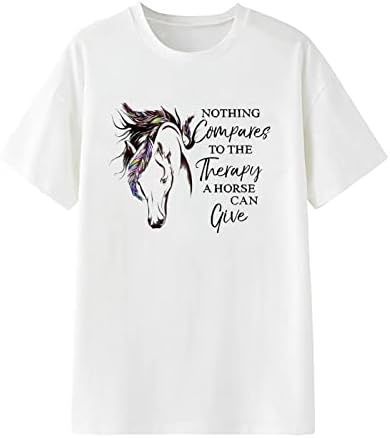 Camiseta de cavalo para mulheres Manga curta Top de letra engraçada Carta de túnica túnica Túnica Túnica Camisão casual
