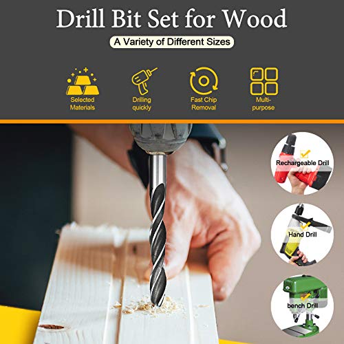 Rustark 23 PCs Buncos de perfuração de madeira definida com pinos de dowel ponto central e rolhas, trabalhos de madeira Brad Point Bit Plugs Ferrill Hole Tool Perfect for Woodworking Carpentry Drilling