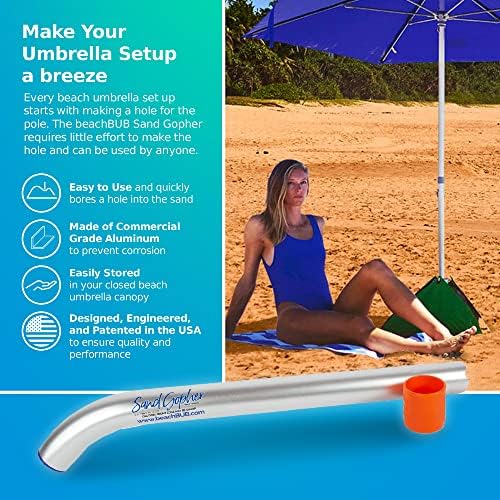 Beachbub Sand Gopher - Ferramenta de alumínio Sand Difger - Faça buracos firmes de 15 '' para guarda -chuva de praia, âncora