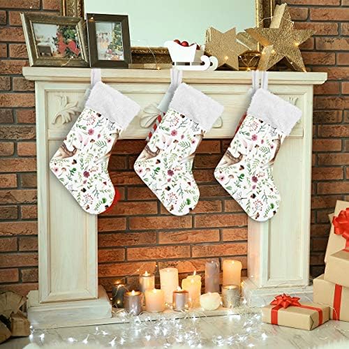 Alaza Christmas meias veados e flores clássicas personalizadas grandes decorações de meia para férias em família decoração de festa