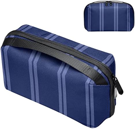 Organizador do cordão de viagem, organizador de tecnologia, organizador de eletrônicos, bolsa organizadora de cabo, grão cruzado listrado clássico azul marinho