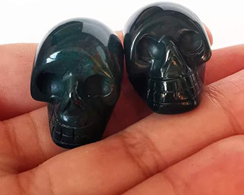 BACATGEM 2 PCS NATURA DRANGON BLOGON Jasper Mini Cristal Humano Skull Figurems, Cristais de carro à mão de 1 polegada e decoração da sala de pedra de cura Decoração de pedras preciosas