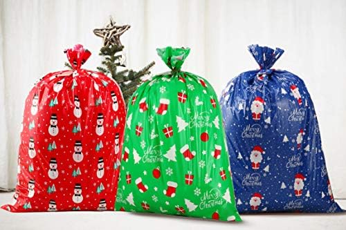 CCINEE 3 PCS Sacos de presente gigantes de Natal Papai Noel Sacos de Natal para Crianças Bolsas de embrulho com Nome Tag