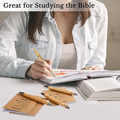 Cadernos inspirados no verso da Bíblia para crianças e caneta de bambu Definir revistas de oração cristãs pequenas escrituras notepad mini notebook bíblico caneta de caneta cristã para mulheres