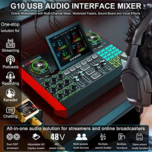 Interface de áudio USB com efeitos de mixer e vocal, TenLamp G10 Mixer Mixer Board Changer, Studio All-in-One XLR