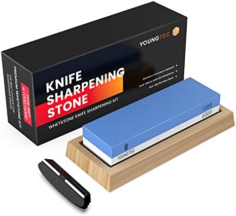 Premium Whetstone Knife Sharener Stone Dual Lado 1000/6000 Grit, Pedra Profissional de Faca, Base Base de Bambu NOnslip e Guia