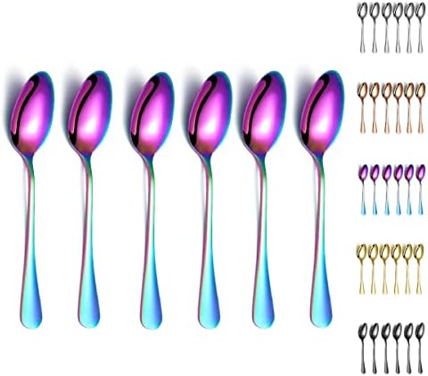 Rainbow Dinner Spoons, Kyraton 6 peças colher de mesa de aço inoxidável com revestimento colorido de titânio, colheres