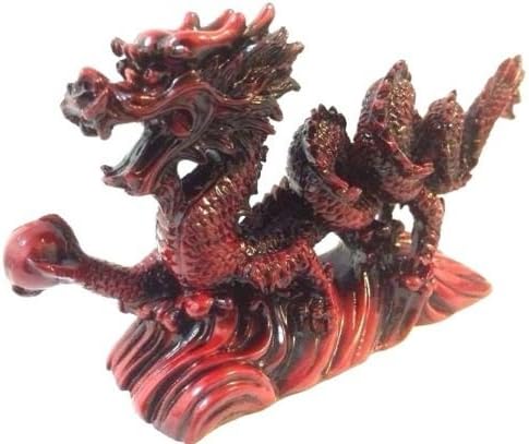 Feng Shui Nova estátua de estatueta de dragão chinês vermelho para sorte e sucesso 6 polegadas de comprimento com moeda de zodíaco Lukkcy