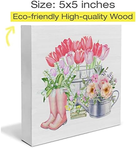 Gardening Wooden Box Sign Farmhouse Spring Tulips Caixa de madeira SIGNIMENTO BLOCOS DE ARTE DE JARDER
