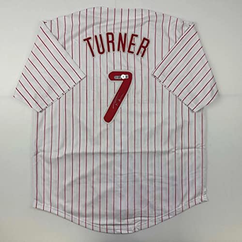 Trea Turner autografado/assinado Philadelphia Pinstripe Baseball Jersey Beckett Bas Coa