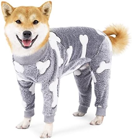 Pijama de cachorro de pelúcia para clima frio 4 pernas roupas cães alongamento bom ajuste de ajuste médio e grande macacão de cachorro