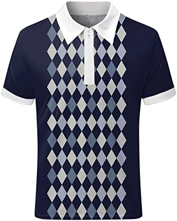 HDDK Camisas de pólo de verão para homens, 2022 Novos tops de golfe com zíper masculino de zíper de manga curta estampa de listra de lesão