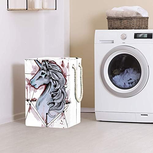 Deyya White Unicorn Laundry Bestkets dificulta o alto resistente para crianças adultas meninos adolescentes meninas nos quartos Banheiro 19.3x11.8x15.9 em/49x30x40.5 cm