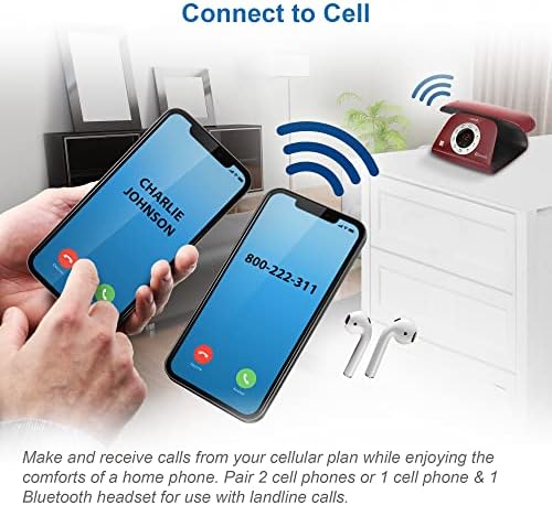 VTECH vS122-16 Retro-Design Dect 6.0 Telefone sem fio: Bluetooth Connect à célula, bloqueador de chamadas, sistema de atendimento, alto-falante duplex completo, até 1000 contatos telefônicos e entradas de bloco de chamada 1000