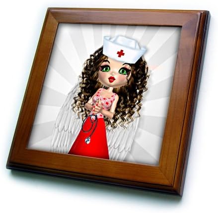 3drose sweet enfermeira com anjo asas um boné e estetoscópio em azulejo emoldurado vermelho e branco, 6 x 6